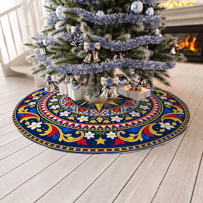 Philippines Filipinos Quilt Christmas Tree Skirt Sun and Sampaguita Floral Mandala Pattern