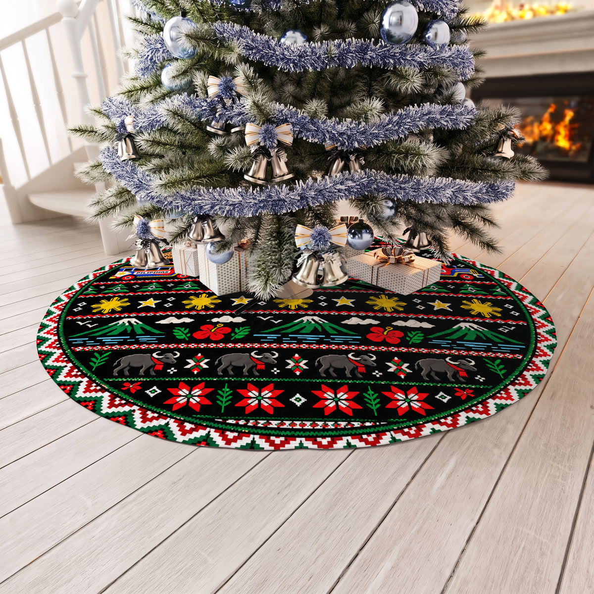Philippines Filipinos Quilt Christmas Tree Skirt Jeepney Parol Pixel Art