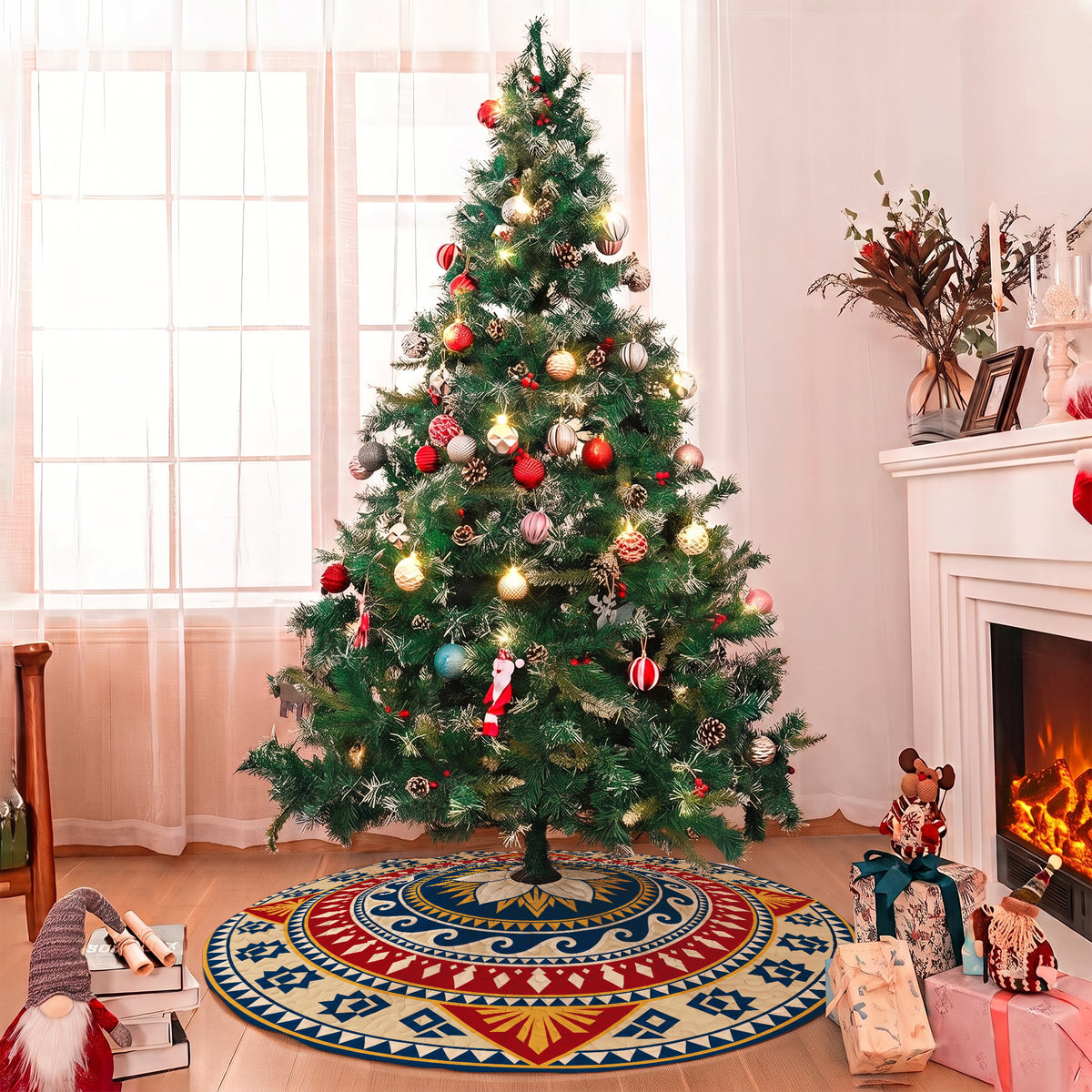 Philippines Filipinos Quilt Christmas Tree Skirt Ocean Wave Geometric Pattern