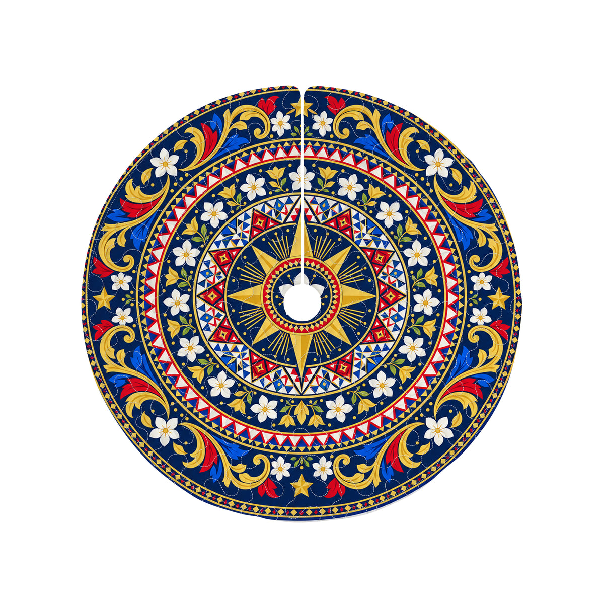 Philippines Filipinos Quilt Christmas Tree Skirt Sun and Sampaguita Floral Mandala Pattern