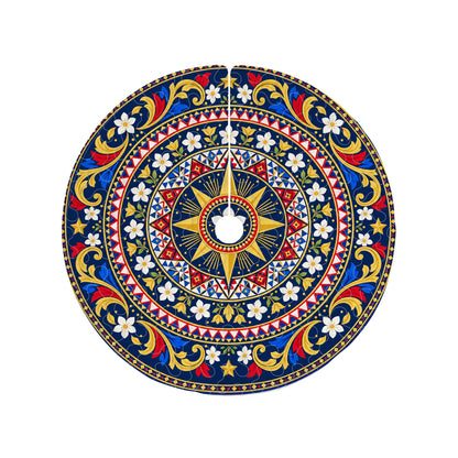 Philippines Filipinos Quilt Christmas Tree Skirt Sun and Sampaguita Floral Mandala Pattern