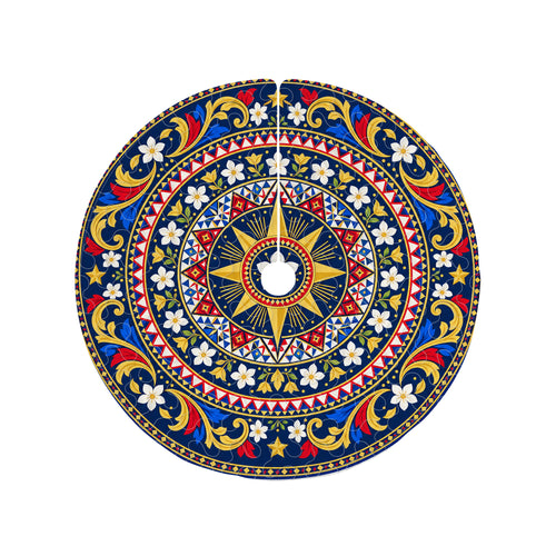Philippines Filipinos Quilt Christmas Tree Skirt Sun and Sampaguita Floral Mandala Pattern