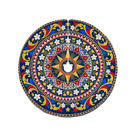 Philippines Filipinos Quilt Christmas Tree Skirt Sun and Sampaguita Floral Mandala Pattern