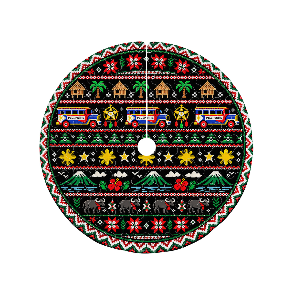 Philippines Filipinos Quilt Christmas Tree Skirt Jeepney Parol Pixel Art