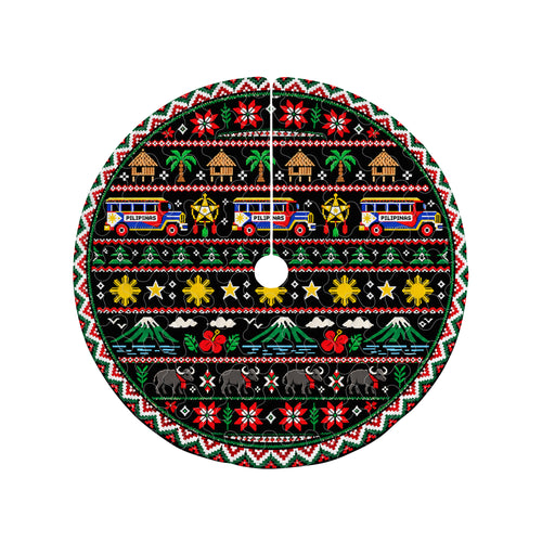 Philippines Filipinos Quilt Christmas Tree Skirt Jeepney Parol Pixel Art