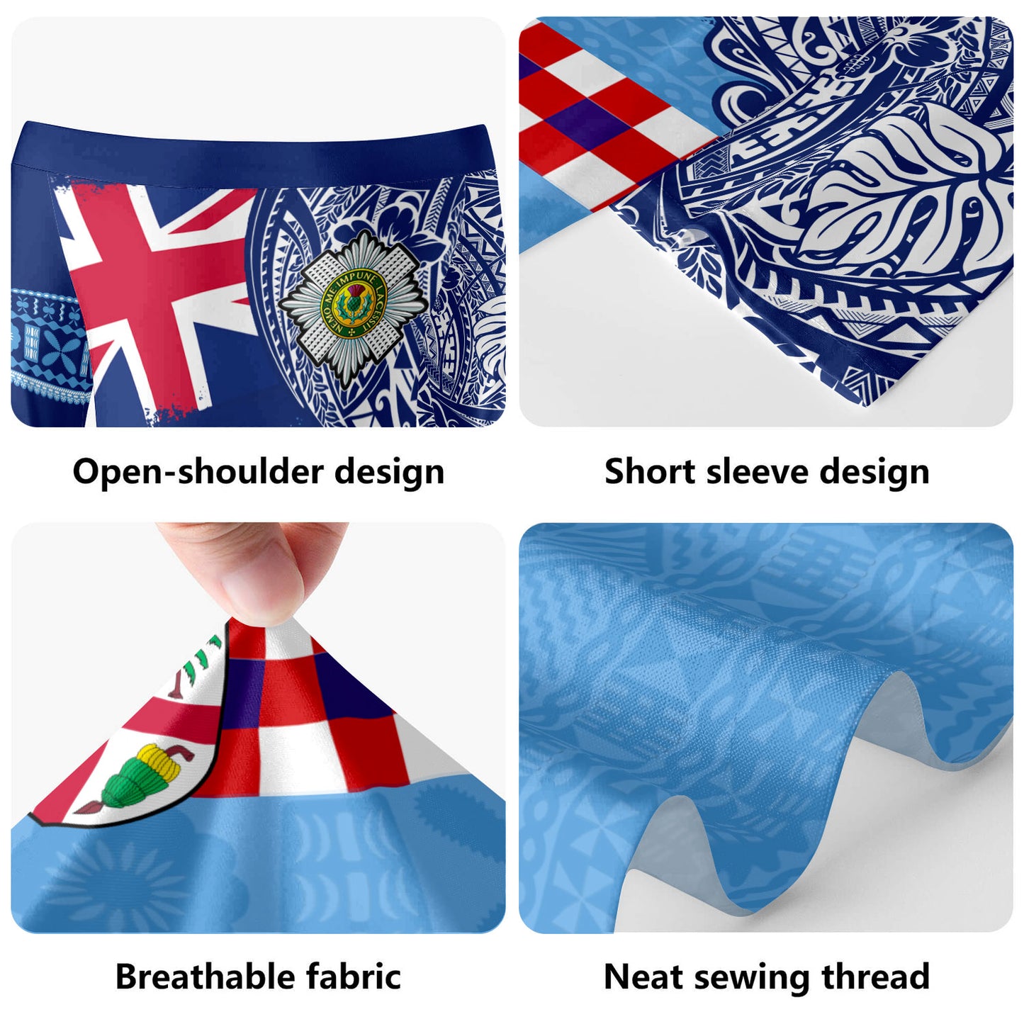 Fiji Short Sleeve Off The Shoulder Lady Dress Fijian UK Flag With Coat Of Arms