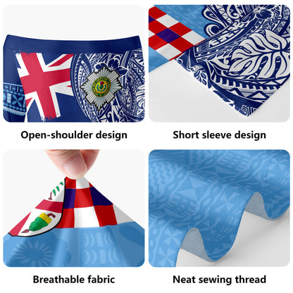 Fiji Short Sleeve Off The Shoulder Lady Dress Fijian UK Flag With Coat Of Arms
