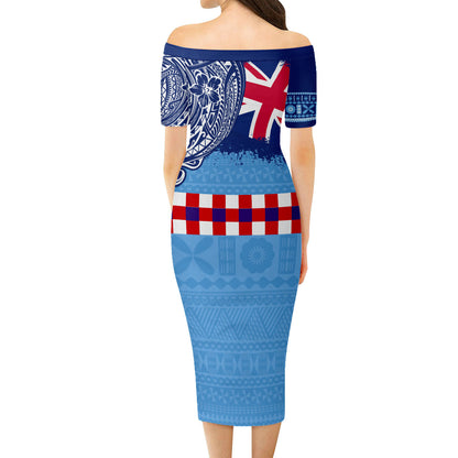 Fiji Short Sleeve Off The Shoulder Lady Dress Fijian UK Flag With Coat Of Arms