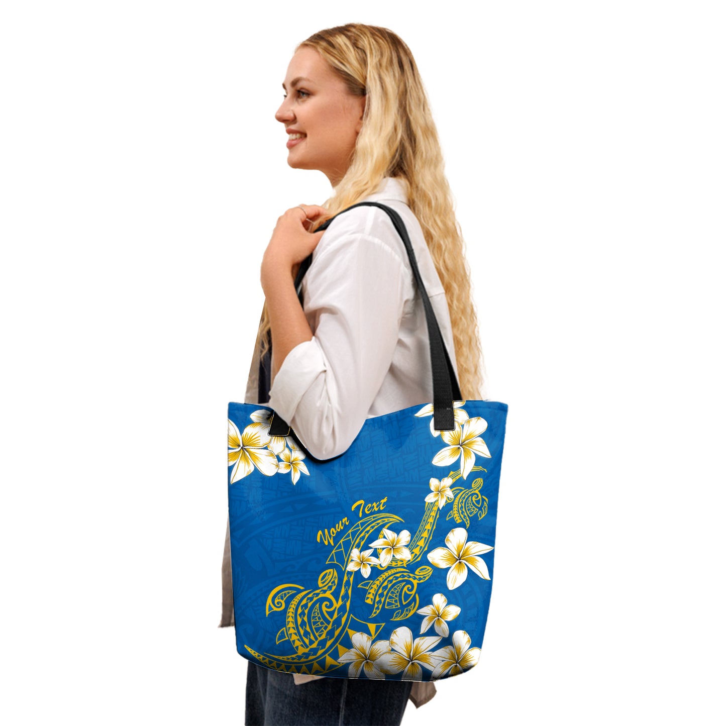 Hawaii Tote Bag Custom Polynesian Tribal Tattoo Plumeria Flower