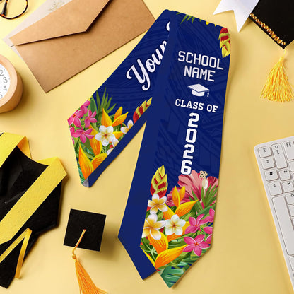 Hawaii Graduation Stole Custom Polynesian Tribal Tropical Leaves