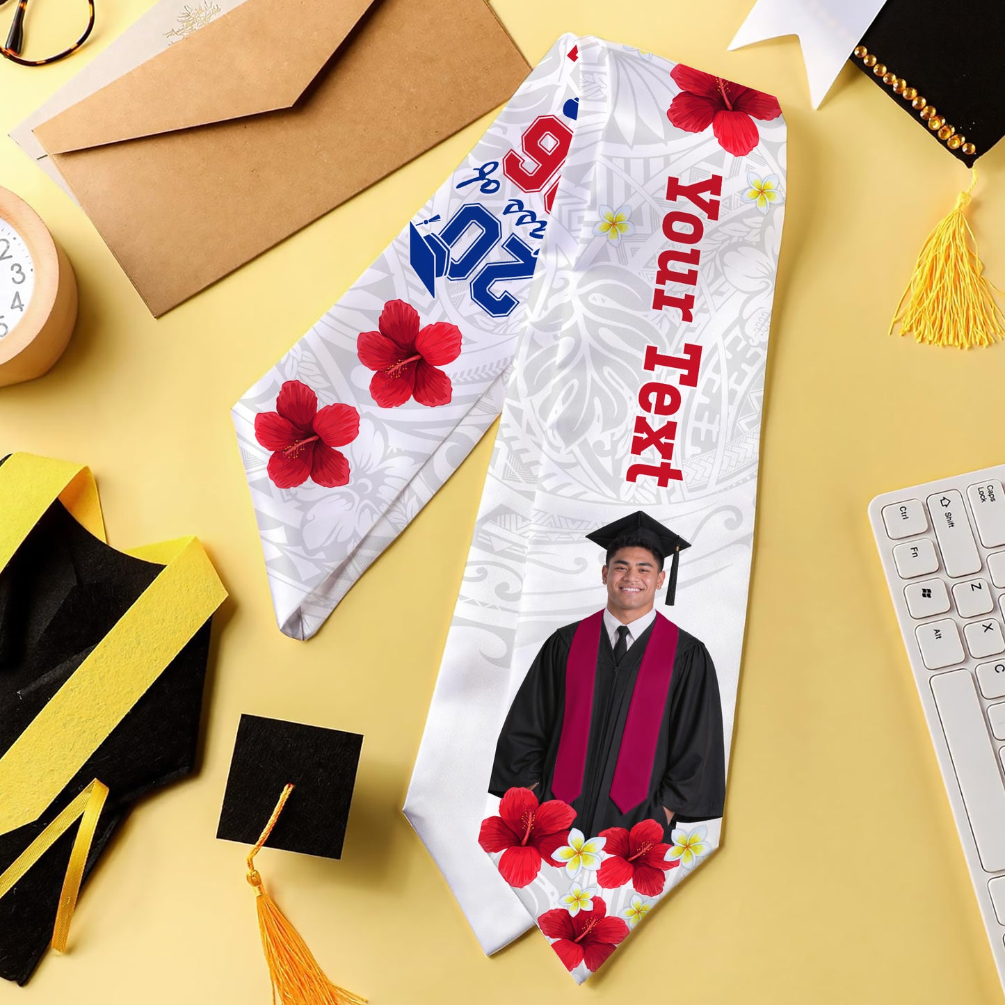Hawaii Graduation Stole Custom Class Of 2026 Hibiscus Tropical