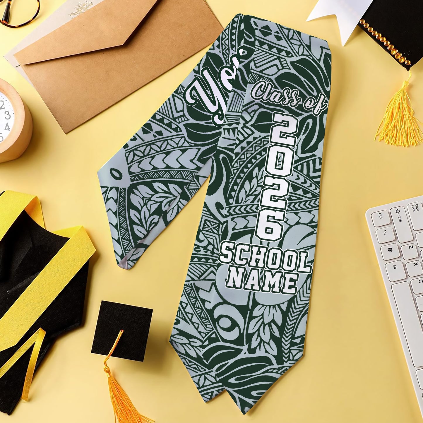 Hawaii Graduation Stole Custom Tribal Leaves