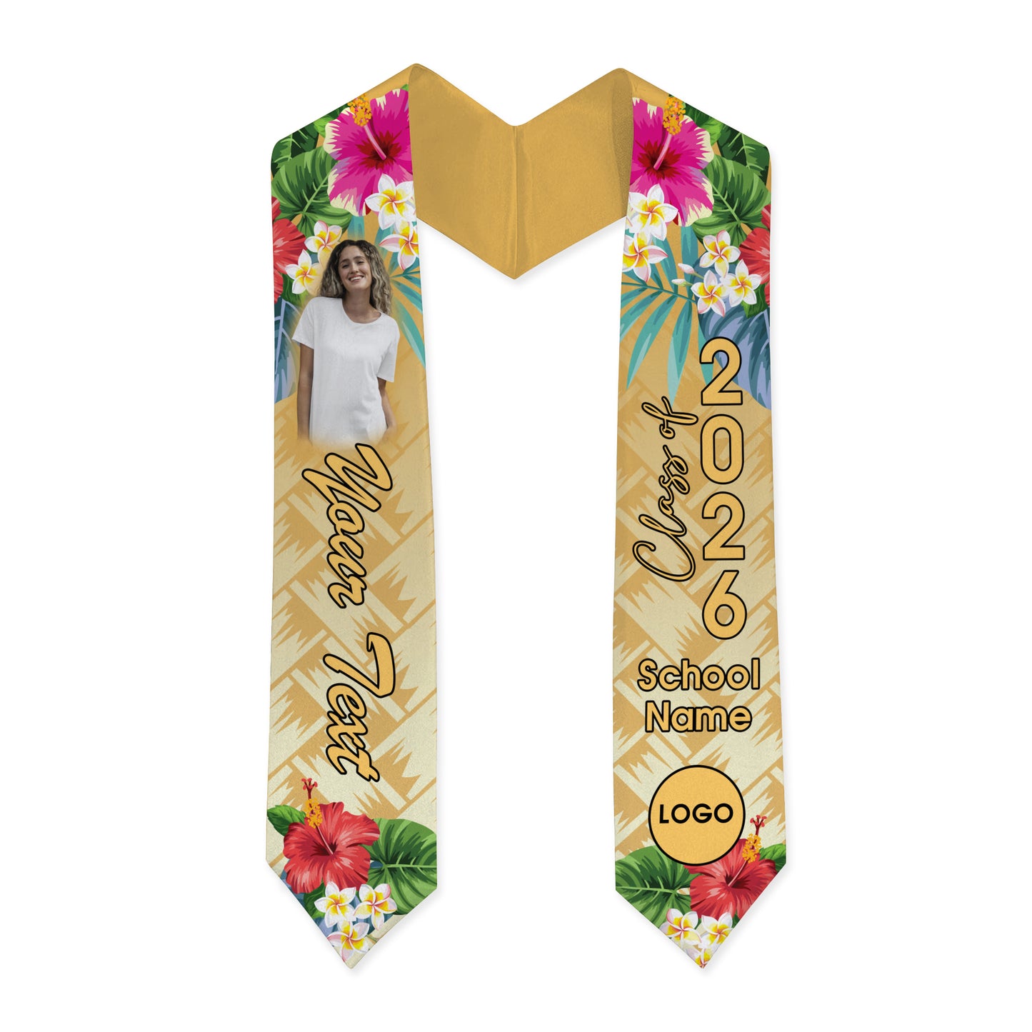 Hawaii Graduation Stole Custom Class 2026 Tropical Hibiscus Island Style