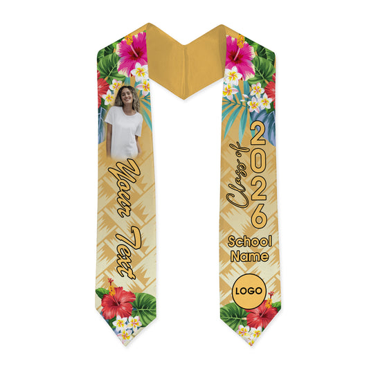 Hawaii Graduation Stole Custom Class 2026 Tropical Hibiscus Island Style