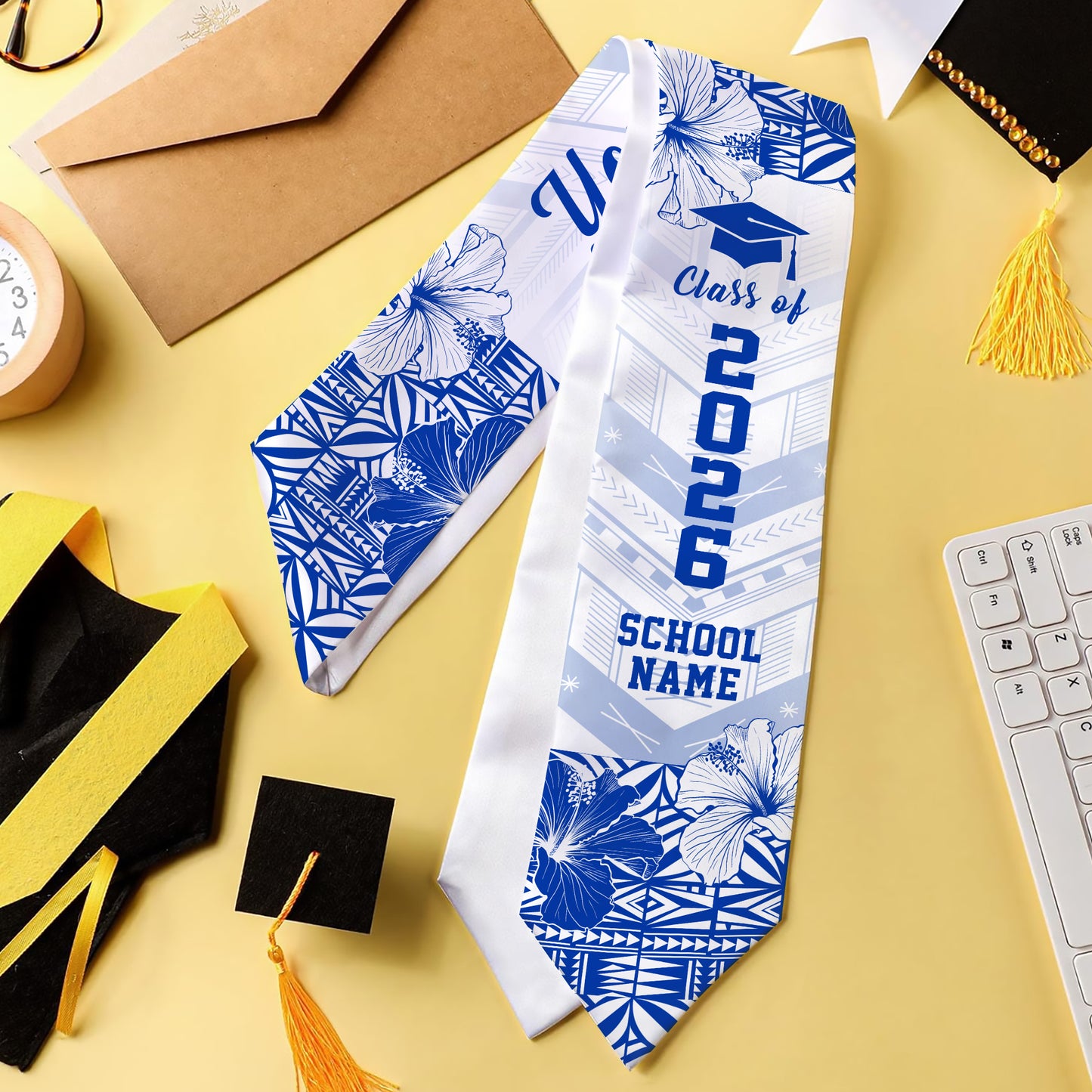 Samoa Graduation Stole Custom Class Of 2026 Hibiscus Pattern Style