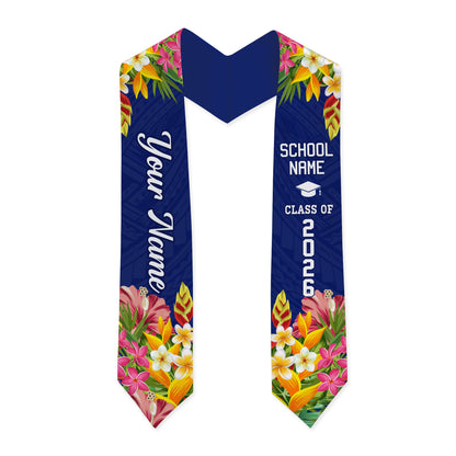 Hawaii Graduation Stole Custom Polynesian Tribal Tropical Leaves