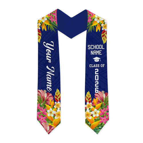 Hawaii Graduation Stole Custom Polynesian Tribal Tropical Leaves