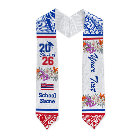 Hawaii Graduation Stole Custom Class Of 2026 Tribal Flower Pattern