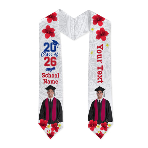 Hawaii Graduation Stole Custom Class Of 2026 Hibiscus Tropical