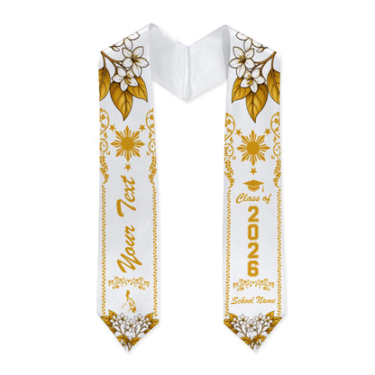 Philippines Filipinos Graduation Stole Custom Sampaguita Flower Royal Frame