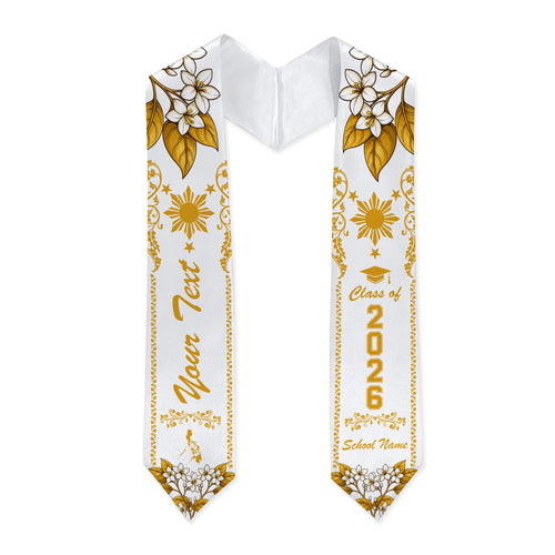Philippines Filipinos Graduation Stole Custom Sampaguita Flower Royal Frame