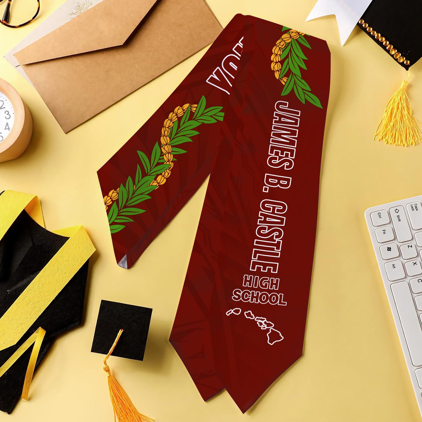 Hawaii Graduation Stole Custom James B. Castle Lei