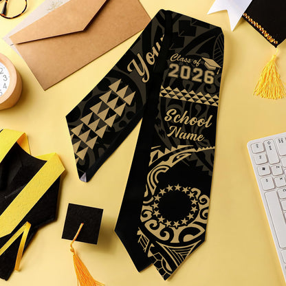 Cook Islands Graduation Stole Custom Class 2026 Tribal Kakau Style