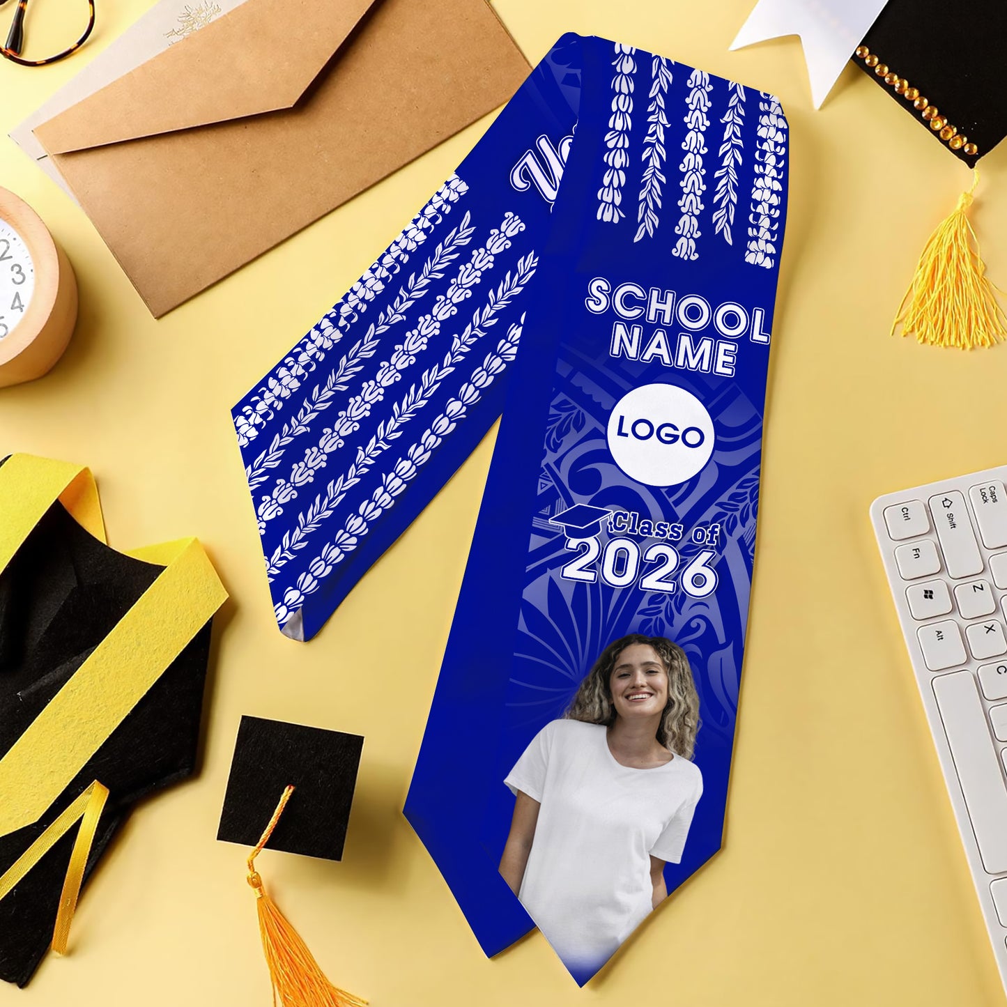 Hawaii Graduation Stole Custom Seamless Pattern Lei Floral