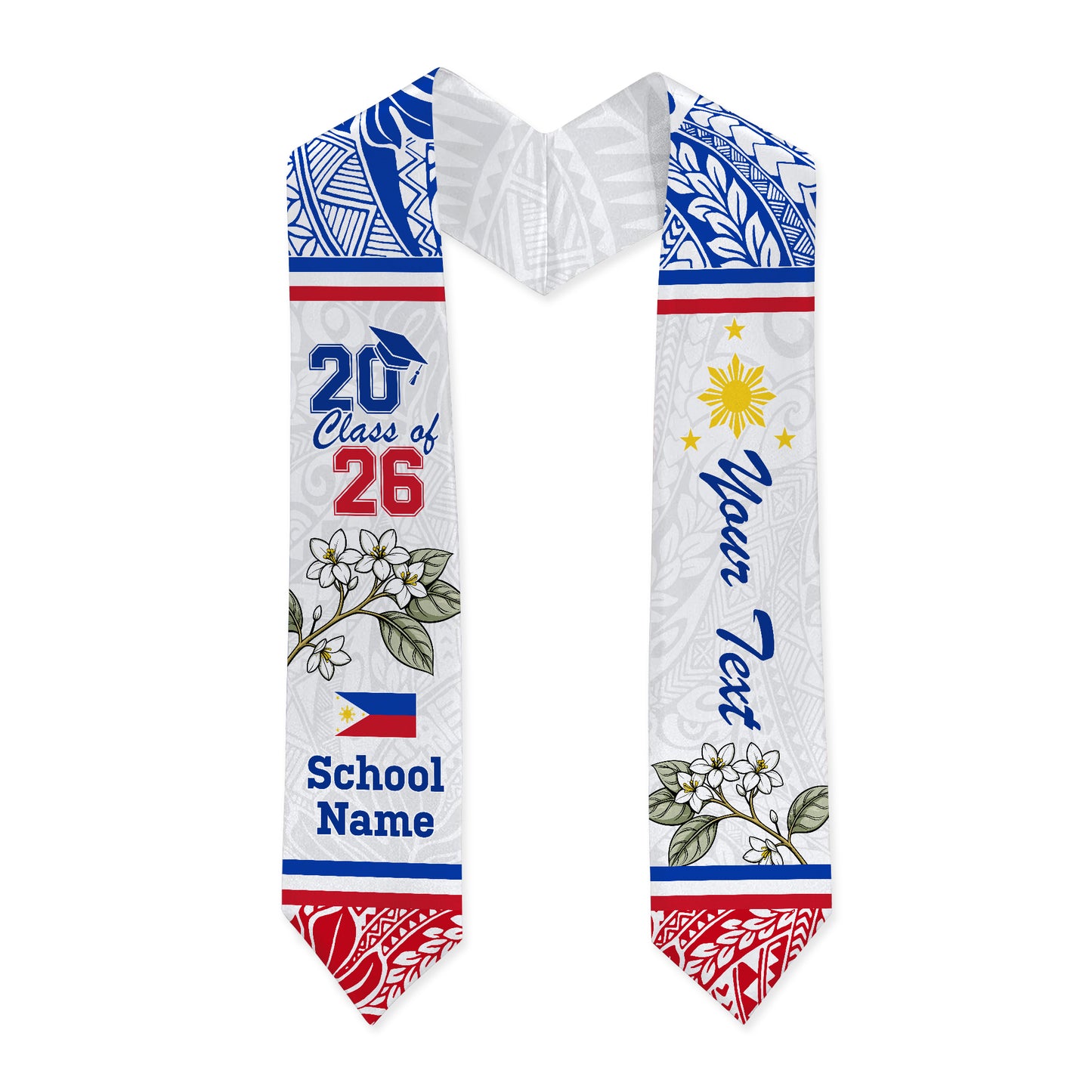 Philippines Filipinos Graduation Stole Custom Class Of 2026 Tribal Pattern