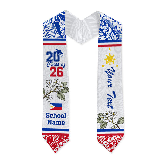 Philippines Filipinos Graduation Stole Custom Class Of 2026 Tribal Pattern