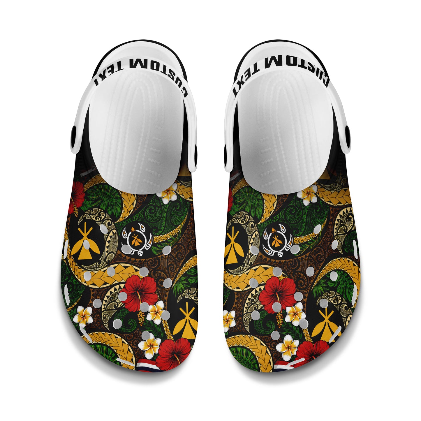 Hawaii Clogs Shoes Custom Text Kanaka Maoli Flag Floral Tribal Style
