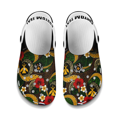 Hawaii Clogs Shoes Custom Text Kanaka Maoli Flag Floral Tribal Style