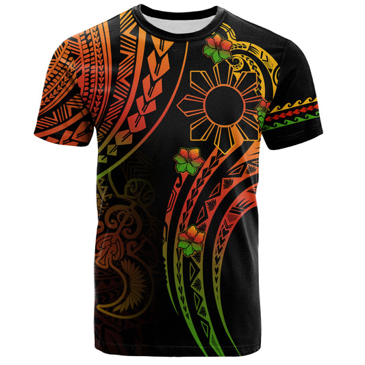 Philippines Filipinos T-Shirt Tribal Polynesian Sun Sampaguita Flower Reggae