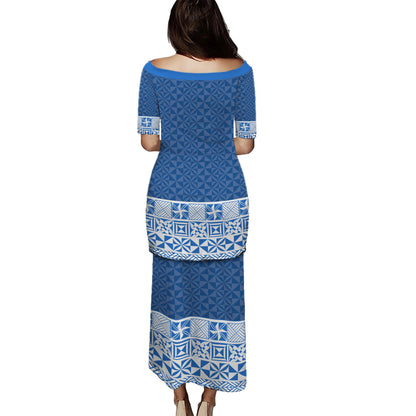 Tonga Combo Puletasi And Shirt Ngatu Style Blue