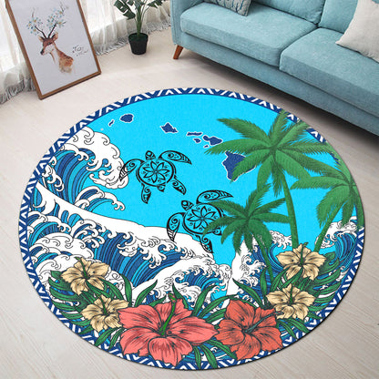 Hawaii Round Rug - Hawaii Hibiscus Floral Coconut Beach Round Rugs