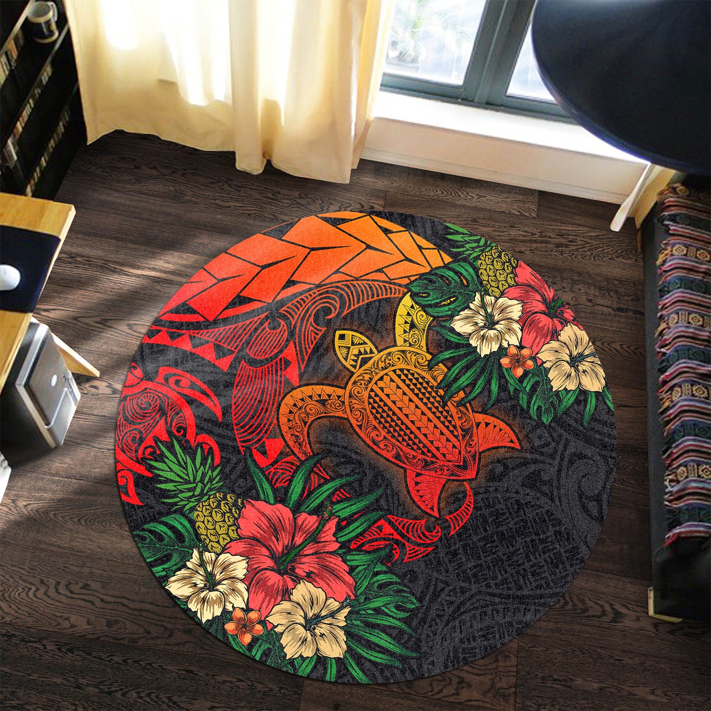 Hawaii Polynesian Turtle Tropical Round Rug