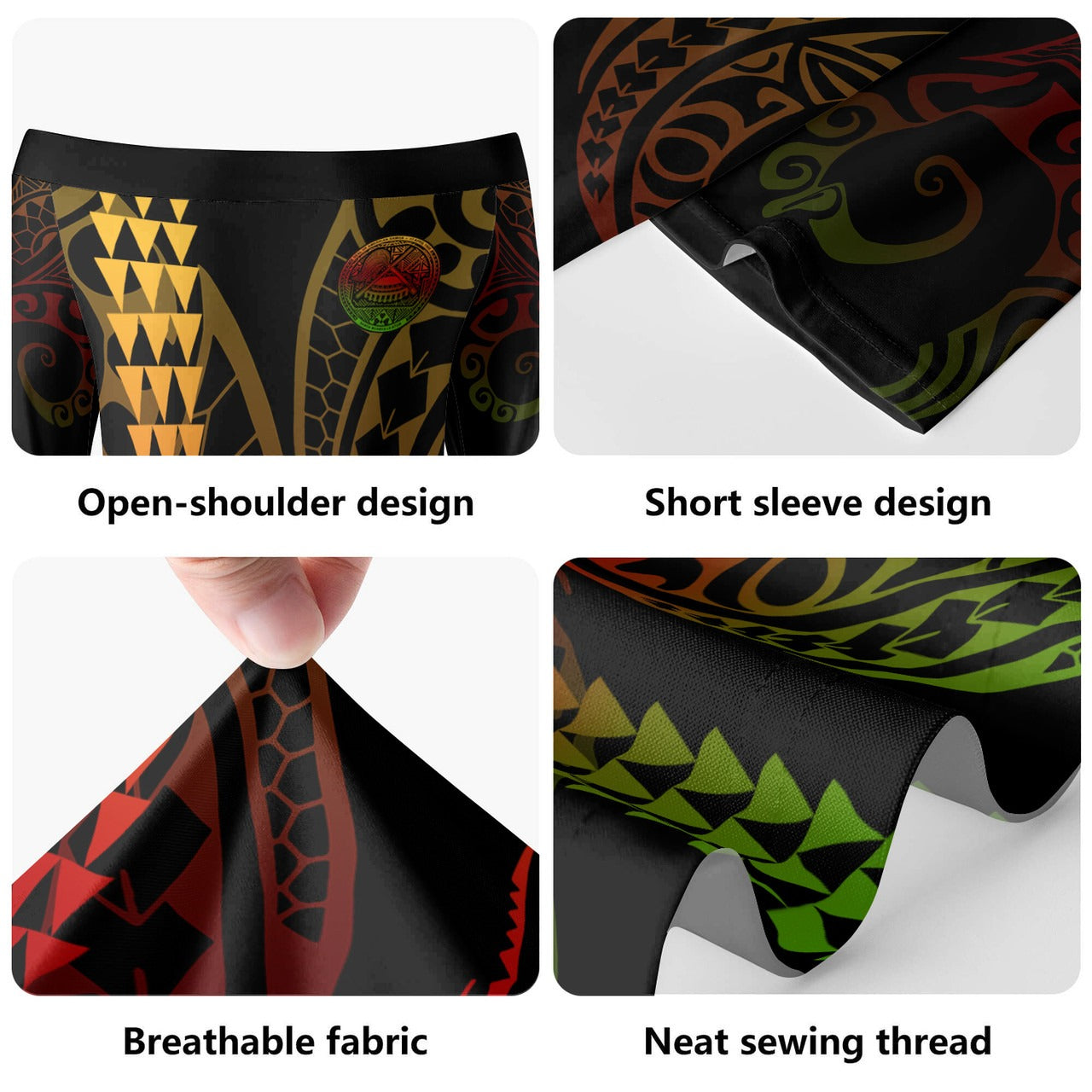 American Samoa Combo Short Sleeve Dress And Shirt Kakau Style Reggae