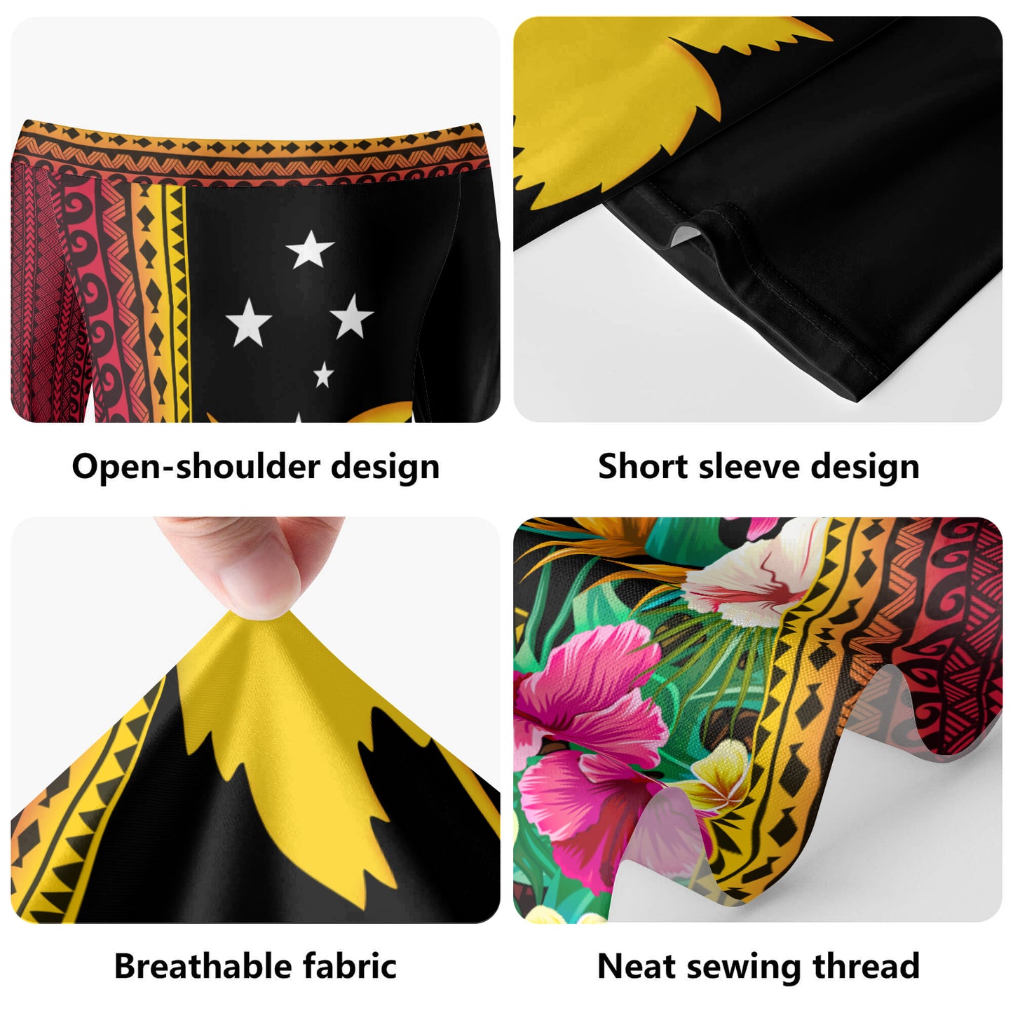 Papua New Guinea Short Sleeve Off The Shoulder Lady Dress Paradise Bird