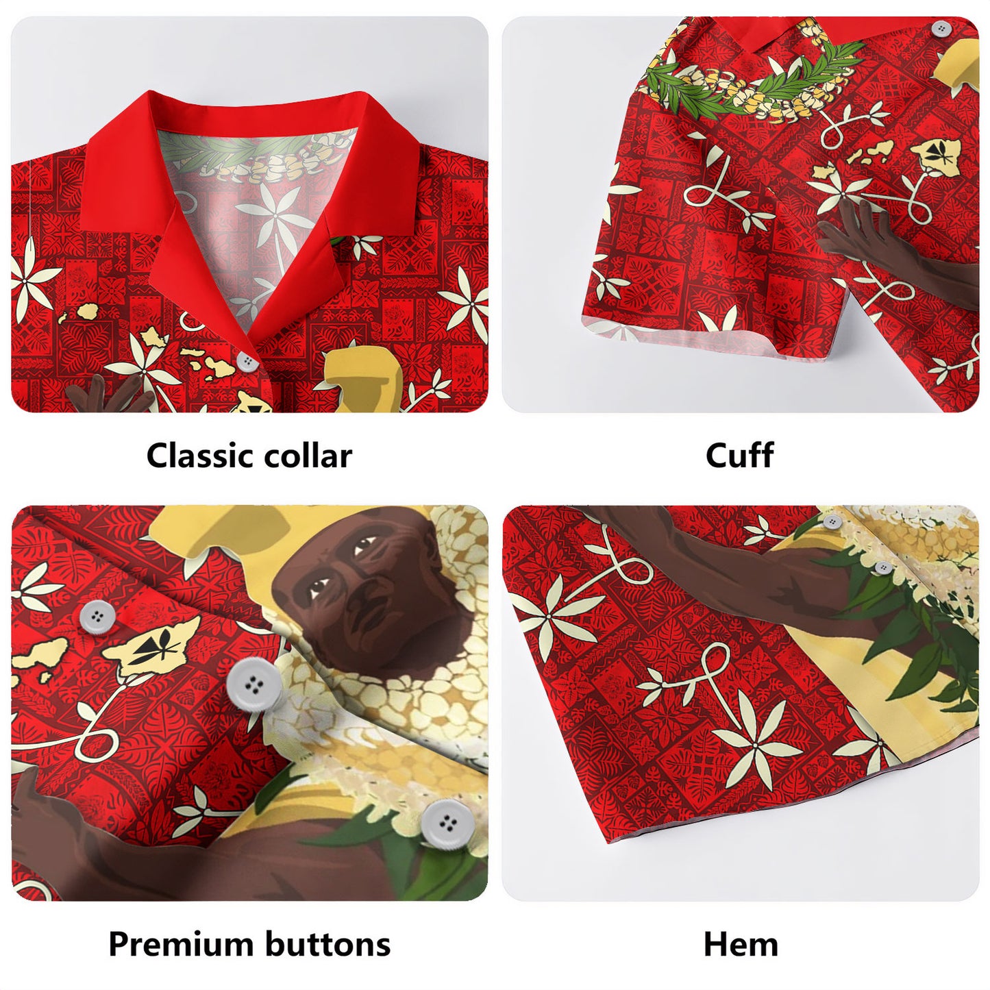 Hawaii Hawaiian Shirt Puakenikeni And Maile lei King Kamehameha Elvis Red Aloha