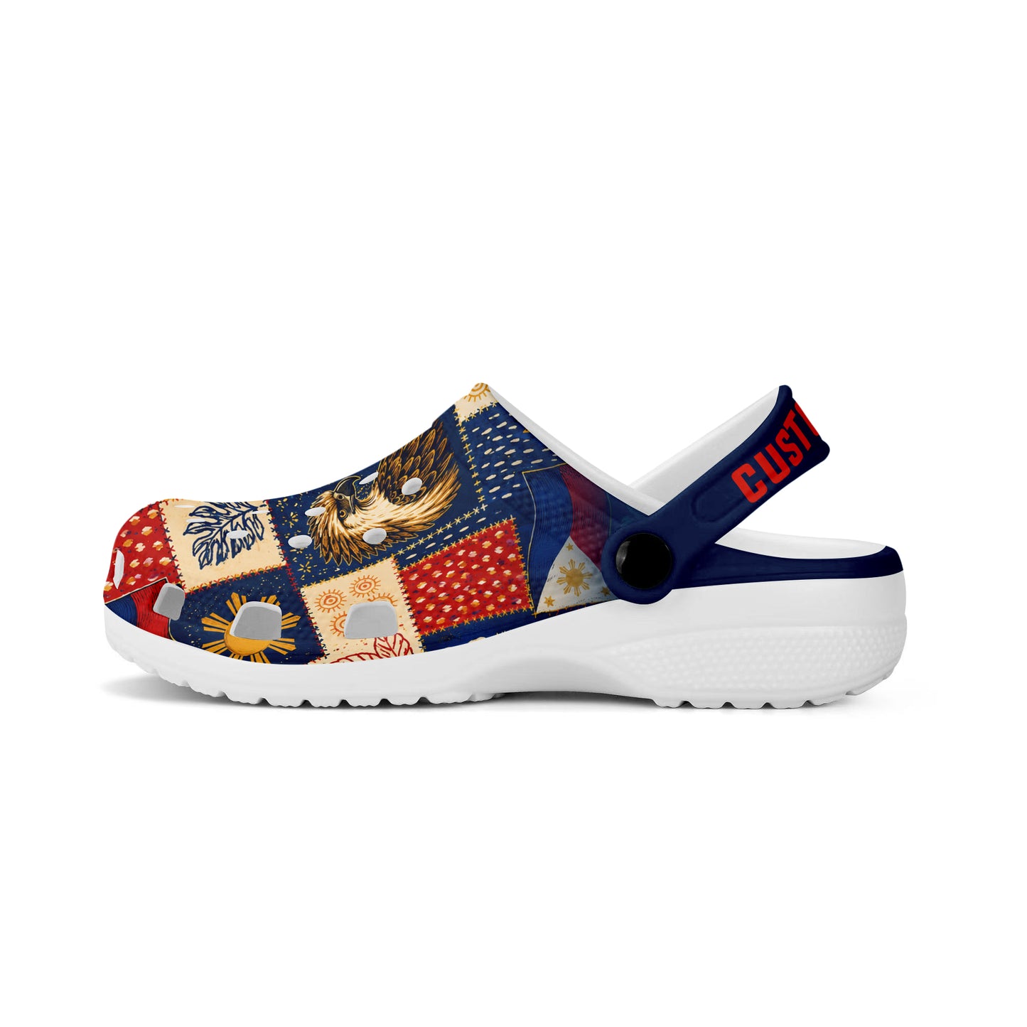 Philippines Filipinos Clogs Shoes Eagle Sun Flag Tropical Floral Patchwork Style
