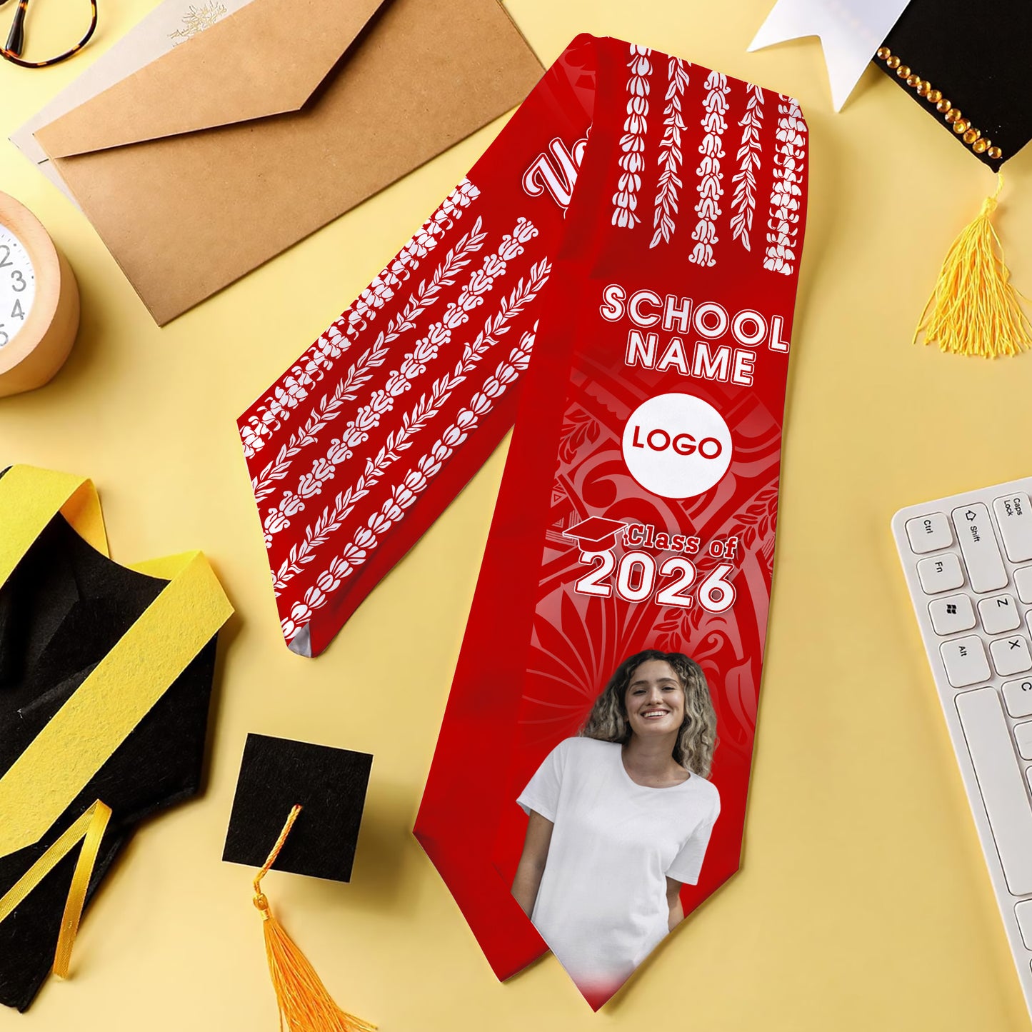 Hawaii Graduation Stole Custom Seamless Pattern Lei Floral