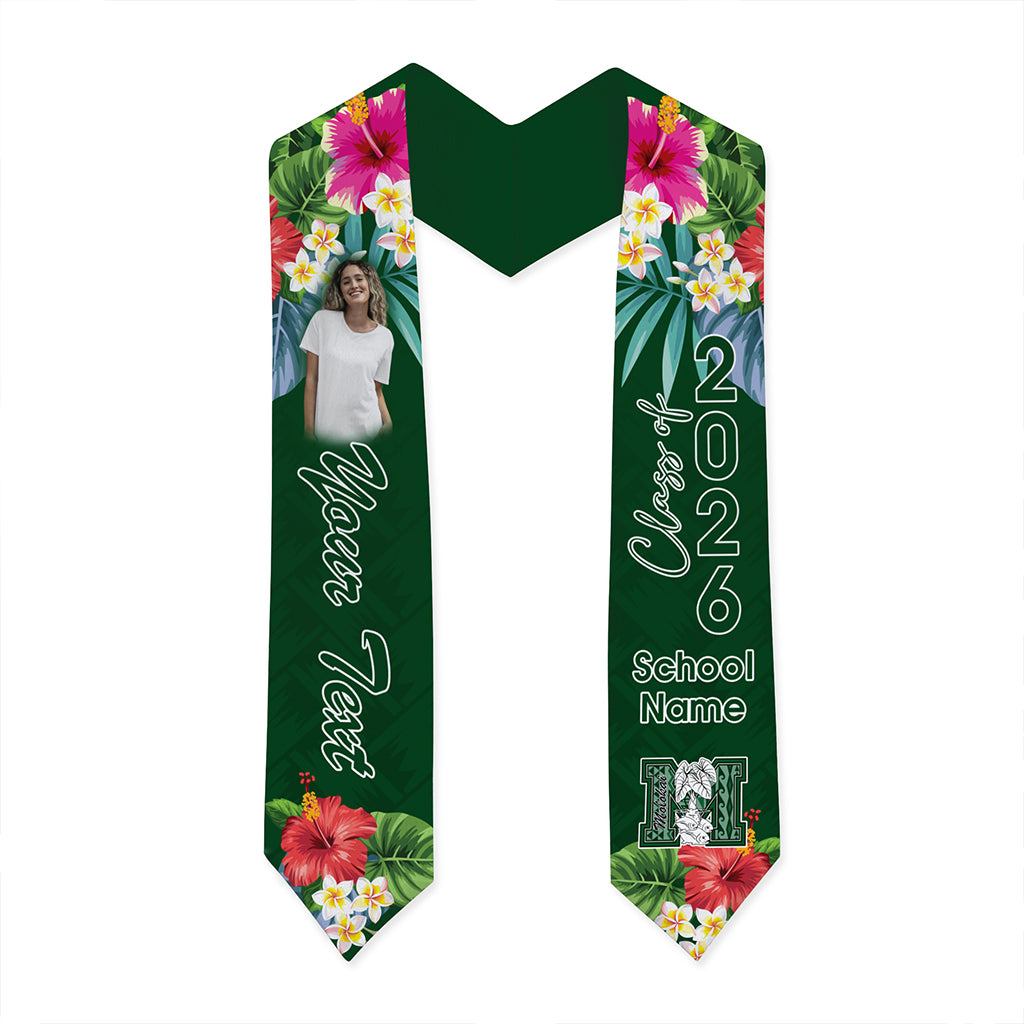 Hawaii Graduation Stole Custom Molokaʻi High School Class 2026 Tropical Hibiscus Island Style