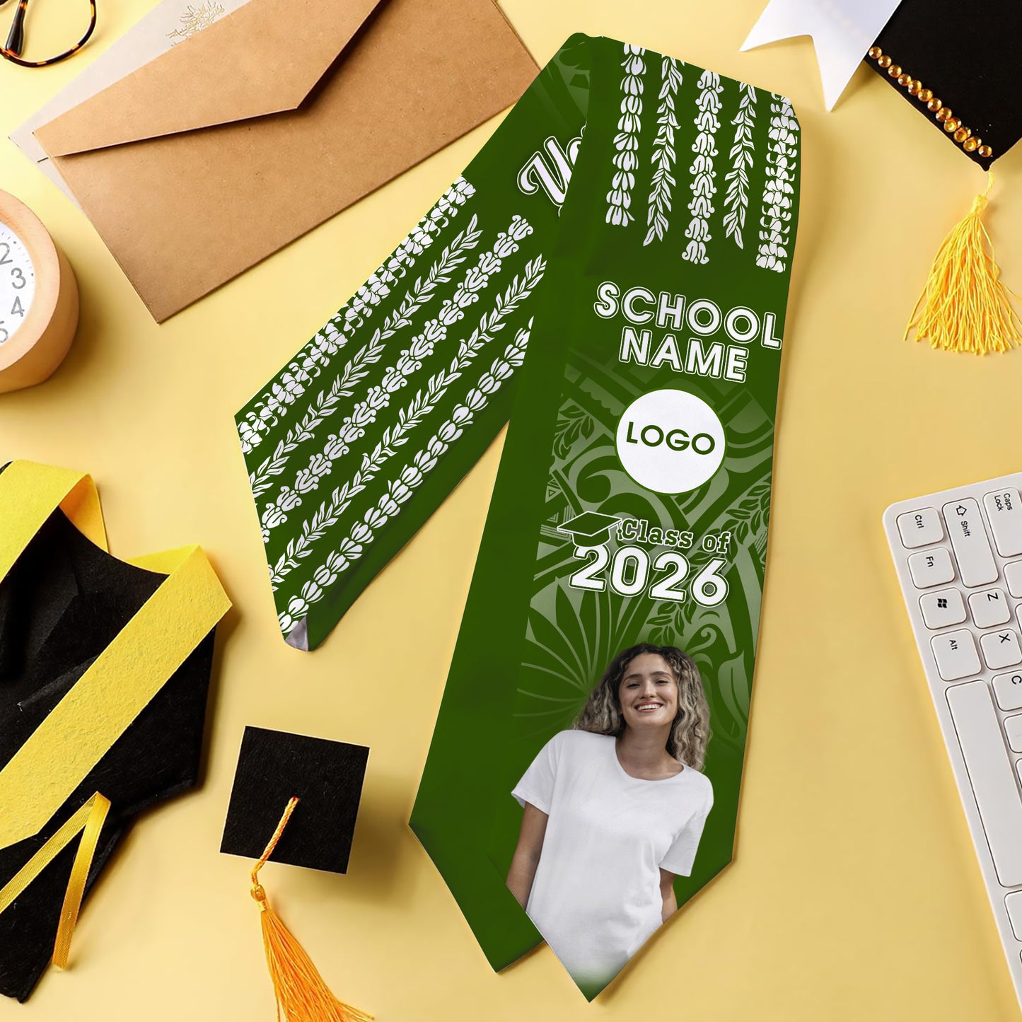 Hawaii Graduation Stole Custom Seamless Pattern Lei Floral