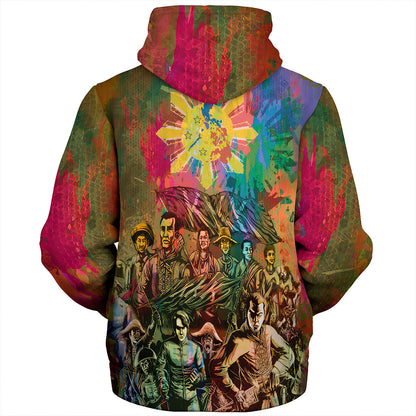 Philippines Filipinos Sherpa Hoodie National Heroes Brush Color Style