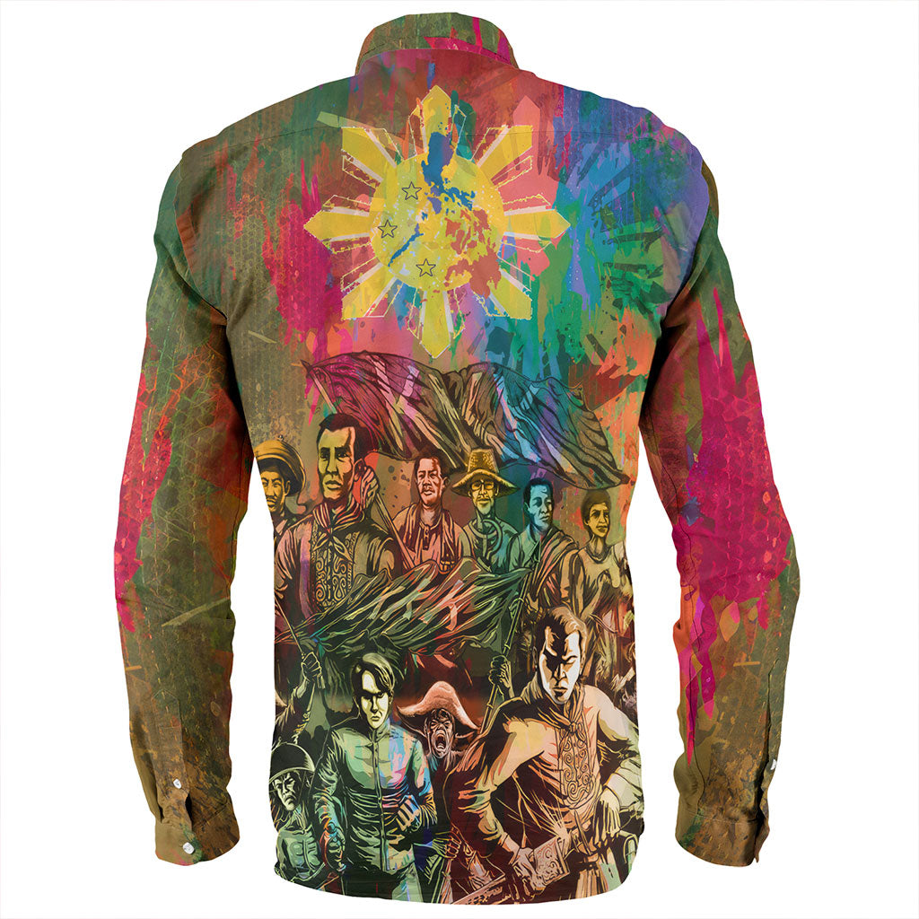 Philippines Filipinos Long Sleeve Shirt National Heroes Brush Color Style