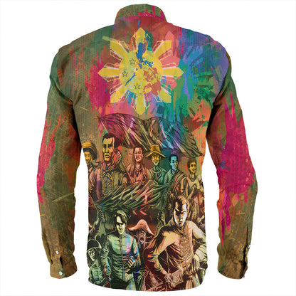 Philippines Filipinos Long Sleeve Shirt National Heroes Brush Color Style