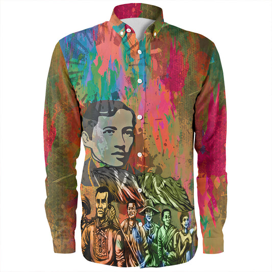 Philippines Filipinos Long Sleeve Shirt National Heroes Brush Color Style