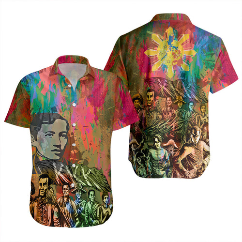 Philippines Filipinos Short Sleeve Shirt National Heroes Brush Color Style