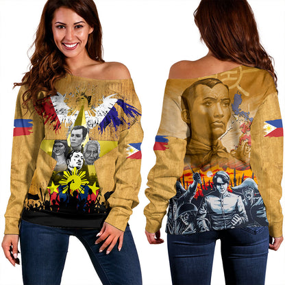 Philippines Filipinos Off Shoulder Sweatshirt National Heroes Flag Eagle