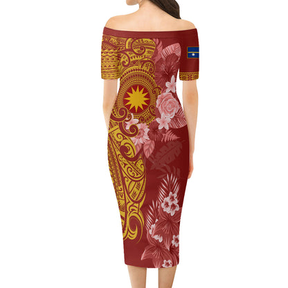 Nauru Combo Short Sleeve Dress And Shirt Polynesian Tropical Plumeria Tribal Red